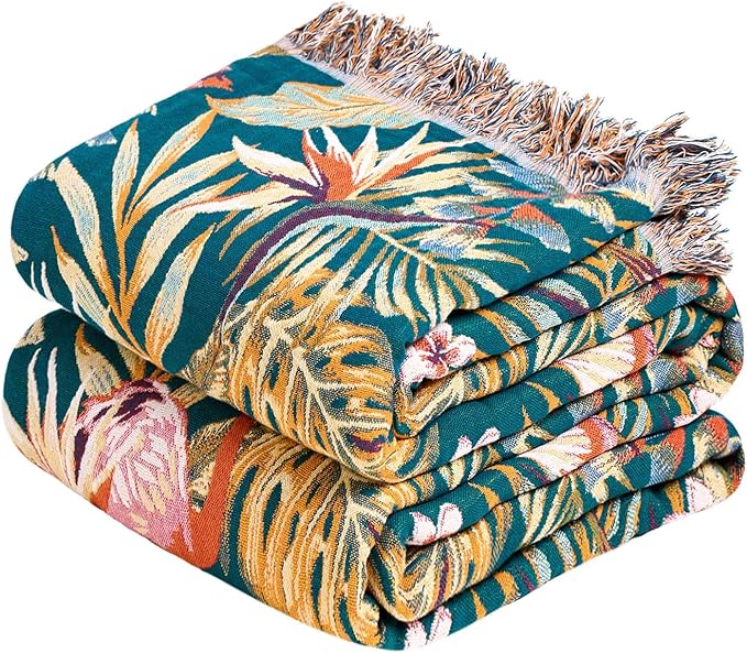 MSGKV Boho Throw Blanket for Bed 60"x80" 100% Cotton Jungle Animal Couch Blanket Summer Breathable Lightweight Twin Size Blankets for Sofa Home Decor Muslin All Seasons