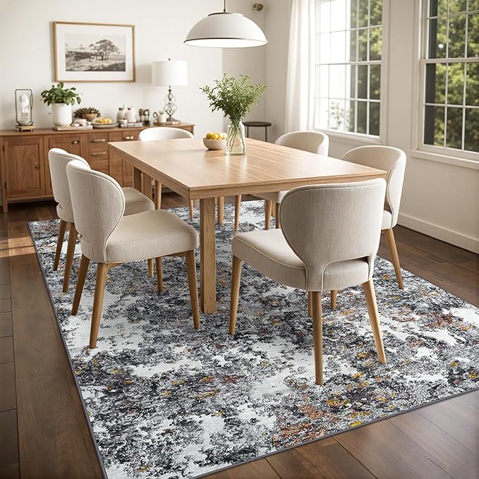 Area Rug 9x12 Living Room: Large Washable Rug with Anti-Slip Backing Non-Shedding Stain-Resistant Soft Abstract Carpet for Bedroom Dining Room Nursery Home Office (Gray/Multi)
