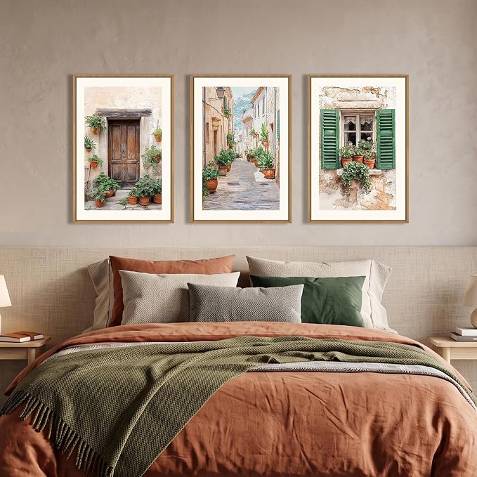 BICERE Large Vintage Italy City Framed Canvas Wall Art,Nature Italian Landscape Wall Decor,Modern Europe Street Art Prints,Minimalist Countryside Artwork for Living Room,Dining Room,Farmhouse -16"x24"x3