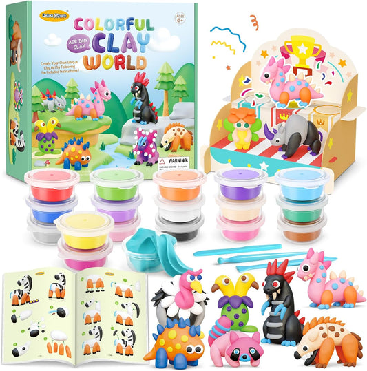 Drama Planet Air Dry Clay Kit for Kids - 18 Cans of Modeling Clay, 46-Page Guidebook with 26 Character Tutorials, Great Gift for Boys & Girls
