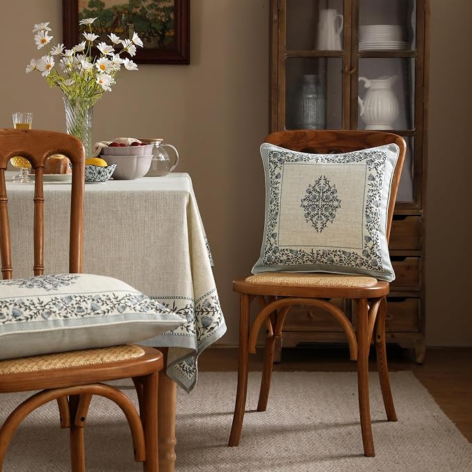 ISAENNE Designer Vintage Linen Throw Pillow Cover,18"x18"-Segerman A | Elegant Chinoiserie Square Pillow Cover,Concealed Zipper Design,Floral Pattern,Sofas,Bedroom,Living Room,Lounge Chairs