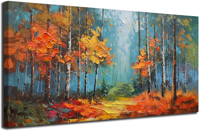 Arjun Nature Wall Art Landcape Canvas Forest Painting, Textured Reddish Forest Framed Artwork Large Picture Living Room Bedroom Dining Room Kitchen Home Office Wall Decor 48"x24"