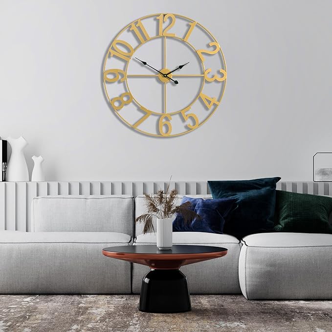 Sorbus Large Wall Clock for Living Room Decor - Wall Clock for Kitchen - 32 inch Big Wall Clock Decorative - Metal Wall Art - Analog Large Clock for Bedroom, Home, Kitchen, Office, Wall Decor (Gold)
