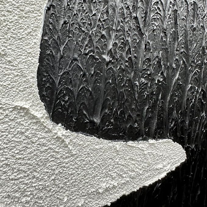 zoinart Hand Painted Black and White Textured Wall Art 24x36 Inches Decorative Oil Paintings on Canvas Abstract Contemporary Art Minimalist Wall Decor