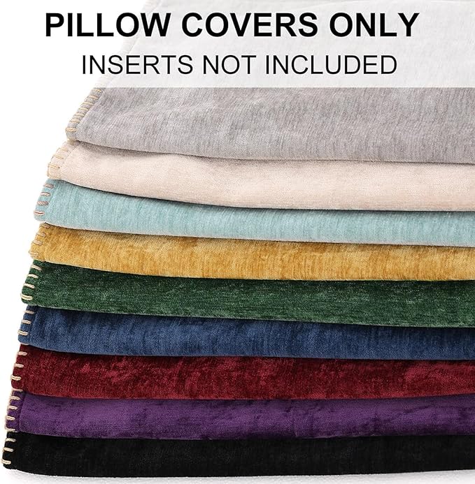 decorUhome Summer Chenille Soft Cozy Throw Pillow Covers 22x22 Set of 2, Modern Farmhouse Boho Velvet Decorative Euro Sham Pillow Cases with Stitched Edge for Couch Sofa Bed Home Decor, Aqua Haze
