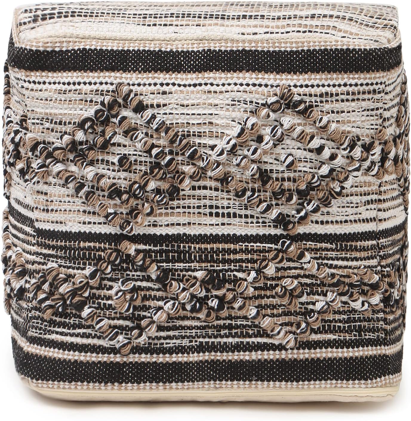 REDEARTH · Tufted Pouf Ottoman with Filler Textured Storage Cube Bean Bag Pouffe Footrest for Indoor; 100% Cotton (17.5"X17.5"X17.5", Black Jasper)