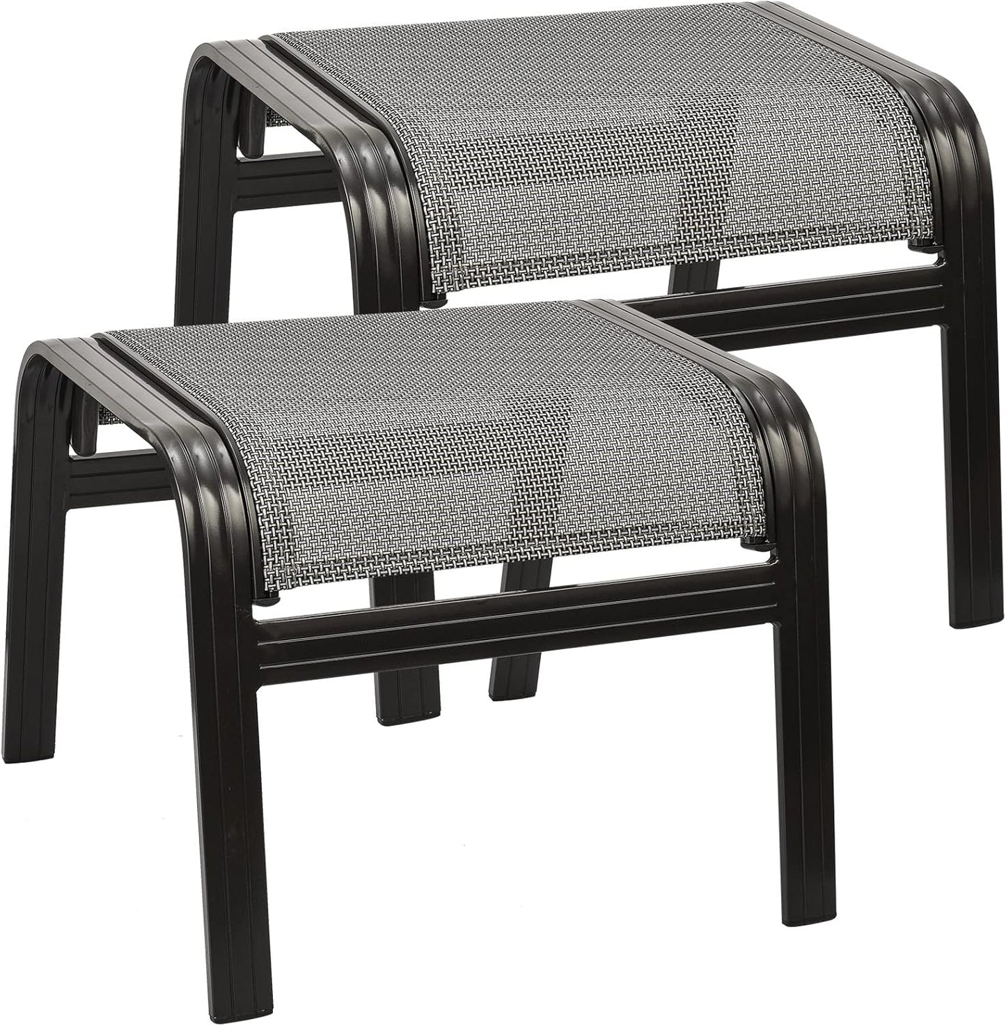 Outdoor Patio Ottoman Seat Textilene Portable Metal Footstool Portable Footrest Patio Chairs 2 Set Grey