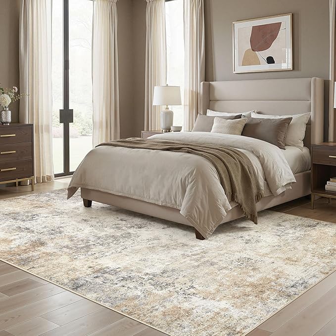 UERMEI 6x9 Washable Area Rug - Neutral Modern Abstract Living Room Rugs, Non-Slip Soft Large Indoor Floor Carpet for Bedroom Home Office & Under Dining Table Decor, Golden Grey