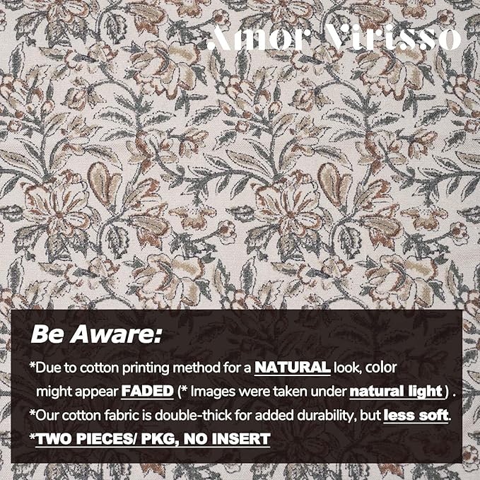 Amor Virisso Floral Throw Pillow Covers 12 x 20 Set of 2 Vintage Block Print Pillow Covers Decorative Pillow Covers Couch Pillows for Living Room Farmhouse Accent Sofa Pillows, Green/Sand