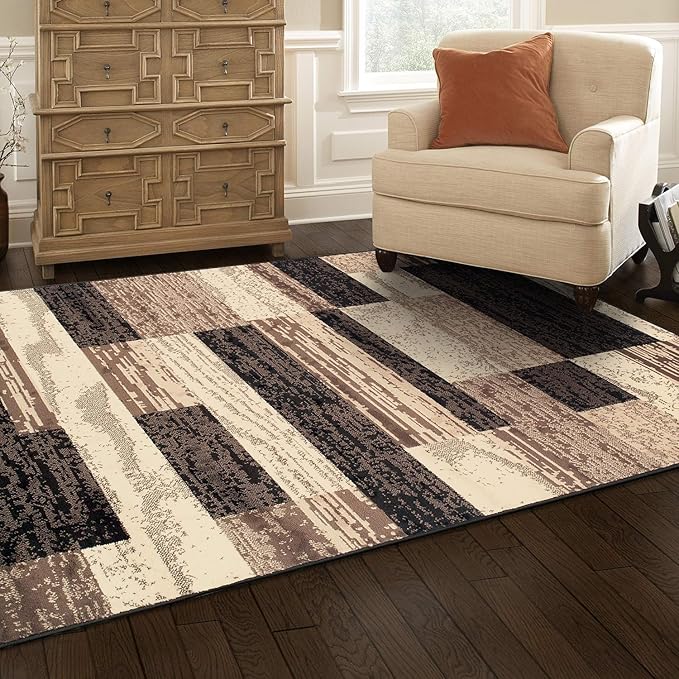 Superior Rockwood 3 Piece Indoor Area Rug Set, Jute Backing, Modern Color Block Decor, Hallway, Entry, Office, Kitchen, Bedroom, Living Room Floors, Plush Rugs, 2' x 11', 5' x 8', 8' x 10', Chocolate