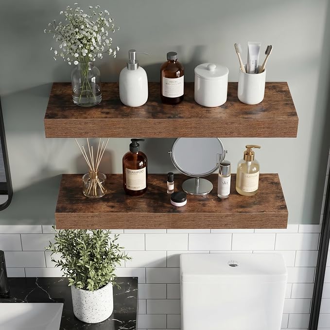 Vivelove 48 Inch Floating Shelves Wall Mounted for Display, 6.5 Deep Duty Shelves with Invisible Brackets for Living Room,Bedroom,Kitchen, Bathroom Storage & Decor,48" Wx6.5 Dx1.4 H - Rustic Brown
