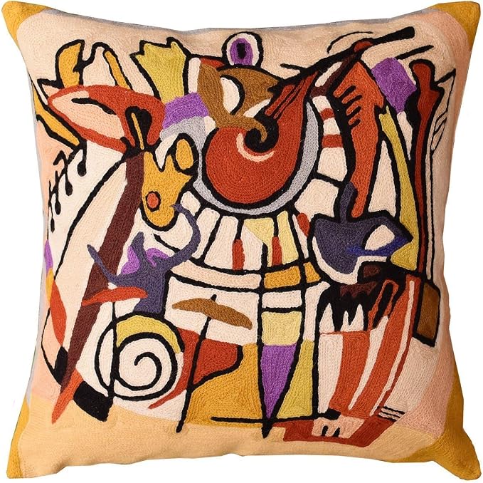 Abstract Pillows by Alfred Gockel | Modern Pillow for Couch | Django Musical Pillows | Mid Century Modern Throw Pillows | Modern Chair Cushion | Hand Embroidered Wool | Size -18x18