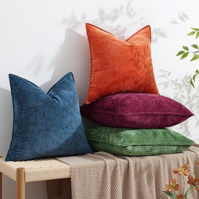 decorUhome Summer Couch Euro Sham Throw Pillow Covers 26x26 Set of 2, Decorative Soft Velvet Modern Cozy Chenille Pillow Cases with Elegant Design for Sofa Bed Living Room Home Decor, Poseidon