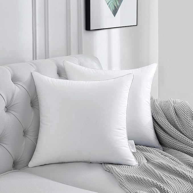 FAVRIQ 24 x 24 Pillow Inserts - 24 Inch Decorative Square Sofa Throw Pillow with 100% Cotton Cover - White Pack of 2