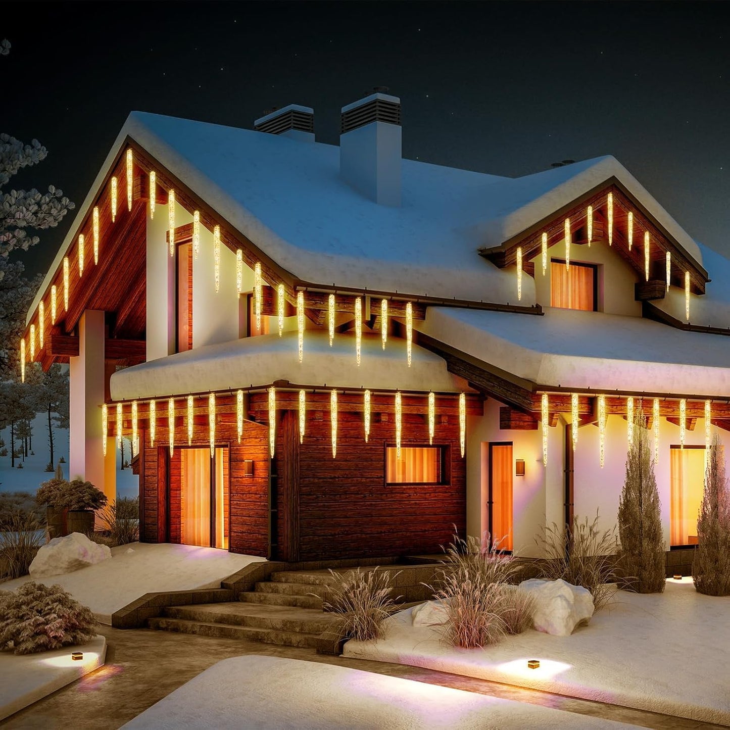 Icicle Lights Outdoor with Remote, 20ft 20 Tubes 100 LED Ice Shape String Lights, Connectable Hanging Christmas Decoration Lights for Tree Patio Roof Holiday Decor, Warm White