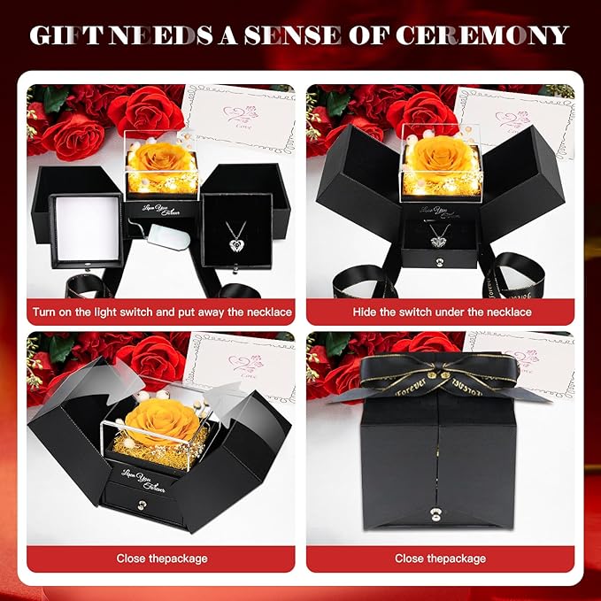 FIACO Gifts for Mom Preserved Real Roses with I Love You Necklace Fresh Forever Flowers Mothers Day Flower Gifts for Women Grandma Anniversary Birthday Gift for Girlfriend Wife Daughter