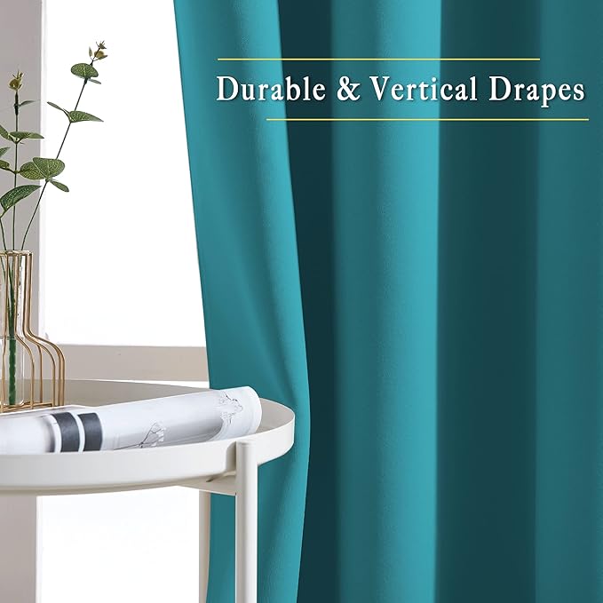 NICETOWN Blackout Peacock Teal Curtains 84 inches Long, Grommet Room Darkening Thermal Insulated Sound Dampening Window Treatments for Bedroom/Home Office, 2 Panels, W46 x L84