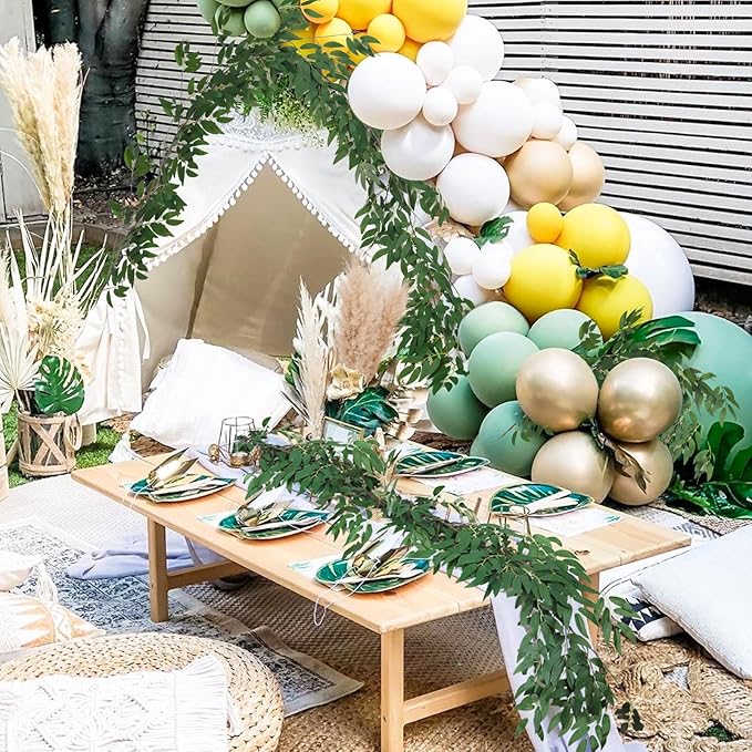 RECUTMS 4Pcs Artificial Willow Leaves Vine Twigs 5.7Ft Silk Willows Leaf Ivy Garland Faux Greenery Ivy Plant Decor for Indoor Outdoor Wedding Jungle Beach Birthday Party Garden Table Spring Summer