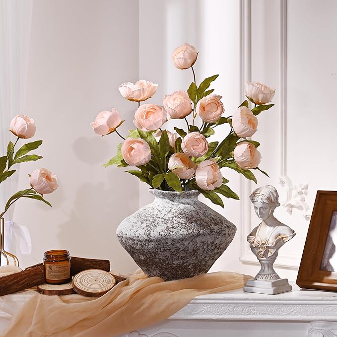 Waipfaru 6 Pcs Faux Peonies Artificial Flowers for Vase, 27" Fake Silk Peonies Flowers for Wedding, Vase Filler Champagne Flowers for DIY Bouquets Centerpieces Bridal Shower Office Decor