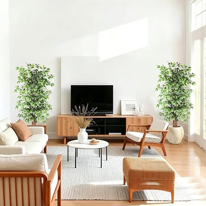 GTIDEA 6ft Ficus Artificial Tree, Tall Faux Trees Indoor with Natural Trunk and Fake Silk Tree Fake Plants for Home Decor Living Room Outdoor Balcony House Office (NO VASE Included)