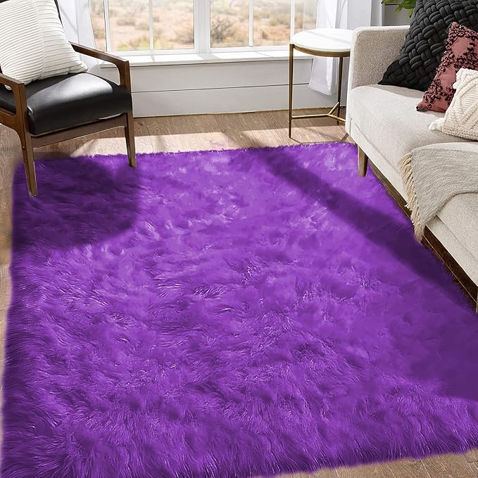 Goolela Purple Area Rug 6x9 Fluffy Fuzzy Furry Shag Carpet for Living Room Bedroom Faux Sheepskin Fur Plush Rectangle