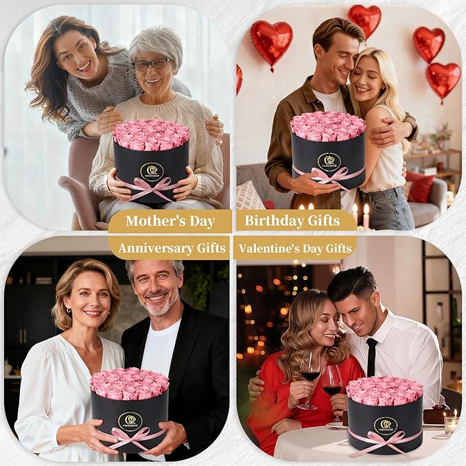 Forever Flowers Preserved Roses - 27 Preserved Flowers for Delivery, Forever Pink Rose Gifts for Women Mom Gifts for Birthday Anniversary Flower Gift for Women Wife Her Grandma Mothers Day