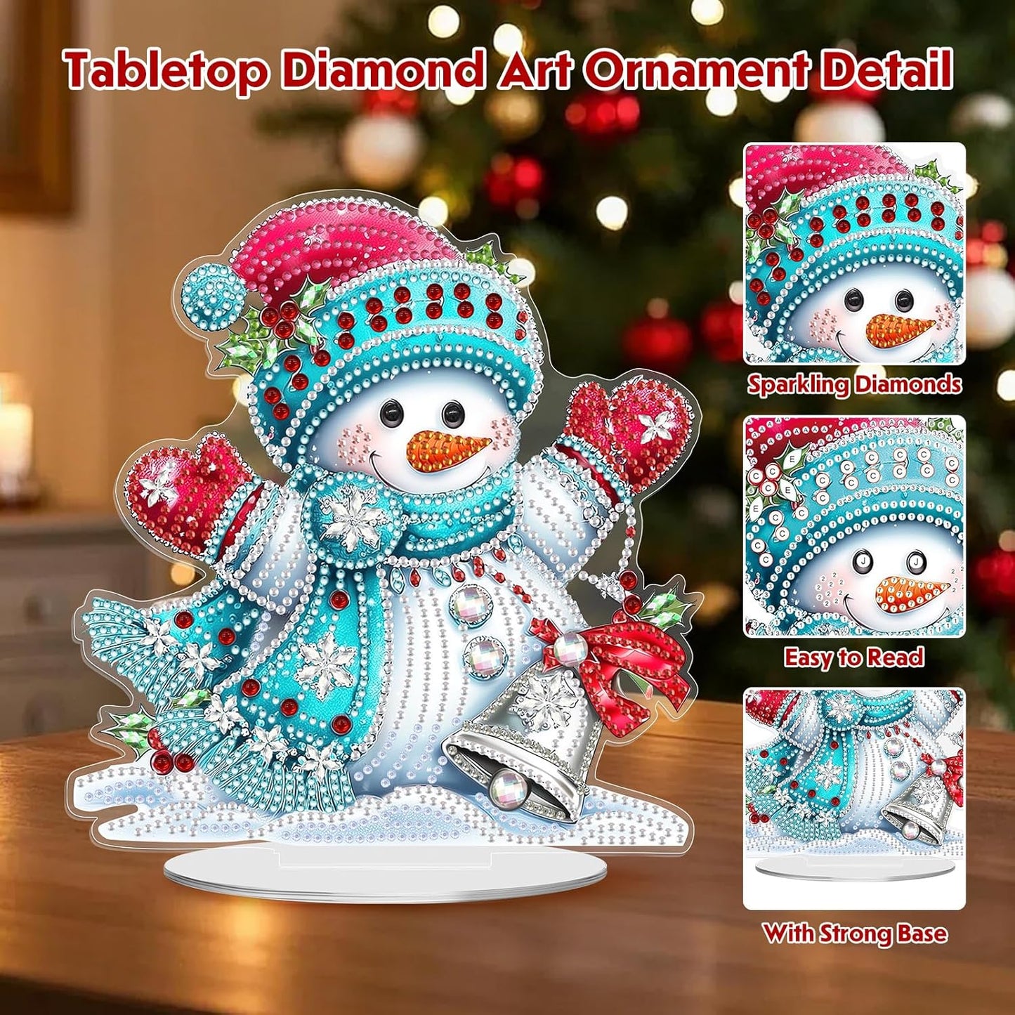 MEIYUDA Christmas Diamond Art Tabletop Kits, Christmas Snowman Diamond Art Painting Desktop Ornaments for Adult, DIY Special Shaped Crystal Desk Placement Ornament for Home Office Decor Crafts Gift