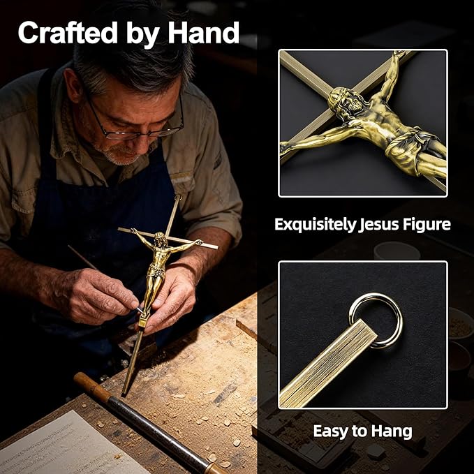 KUXBET Catholic Crucifix Wall Cross, 24.5 inch Metal Jesus Christ Cross, Handmade Hanging Wall Décor for Home, Religious Devout Give Faith Gift (24.5inch, Vintage)