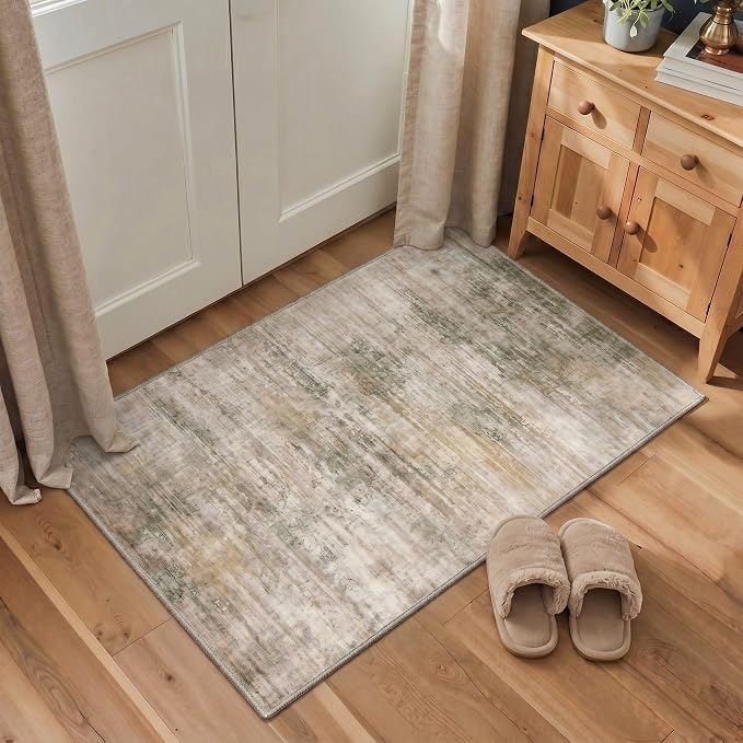BEIMO 2X5 Runner Rug for Hallway Kitchen, Machine Washable Runners Rug for Entryway, Soft Modern Abstract Throw Rugs, Low Pile Floor Cover with Non Slip Backing, Dusty Beige Brown