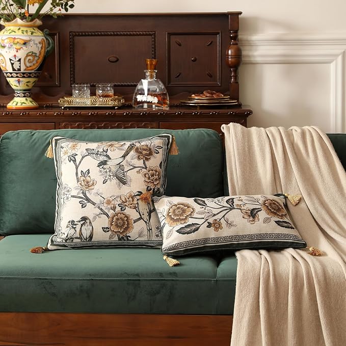 ISAENNE Vintage Linen Rectangle Throw Pillow Cover,Set of 2,20"x12"-Murad C | Designer French Pillow Cover,Concealed Zipper Design,Sofa,Bedroom,Living Room,Lounge Chairs,All Season Home Decor