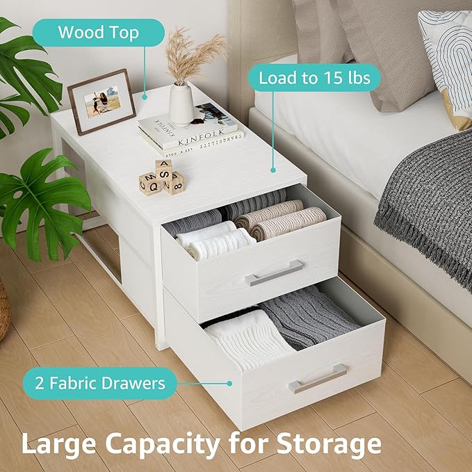 BOLUO Stackable Storage Drawers Closet Organizers and Storage Fabric White 2 Drawer Dresser for Bedroom Modern