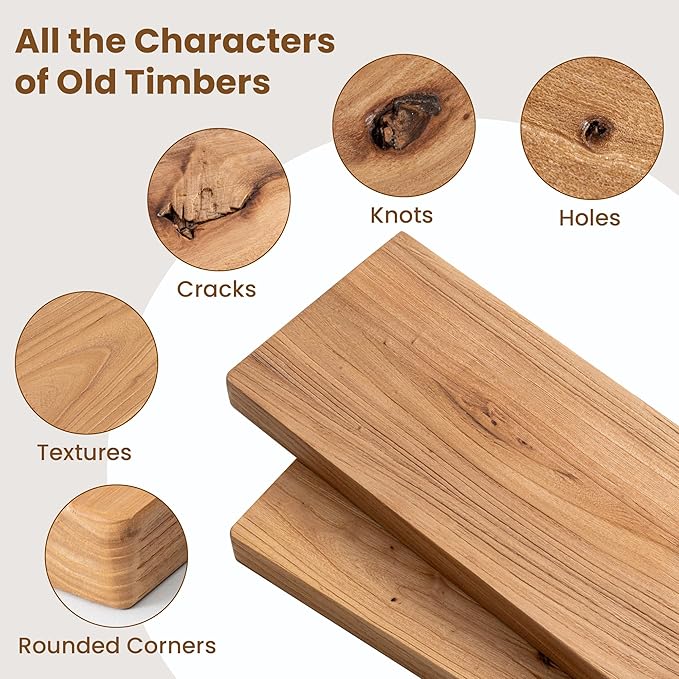 Floating Shelves for Wall, 48"Wx8"D Rustic Solid Elm Wood Floating Shelves Wall Mounted, Round Edge Wall Shelves with Invisible Bracket for Living Room Bathroom Bedroom Kitchen, Set of 1, Natural