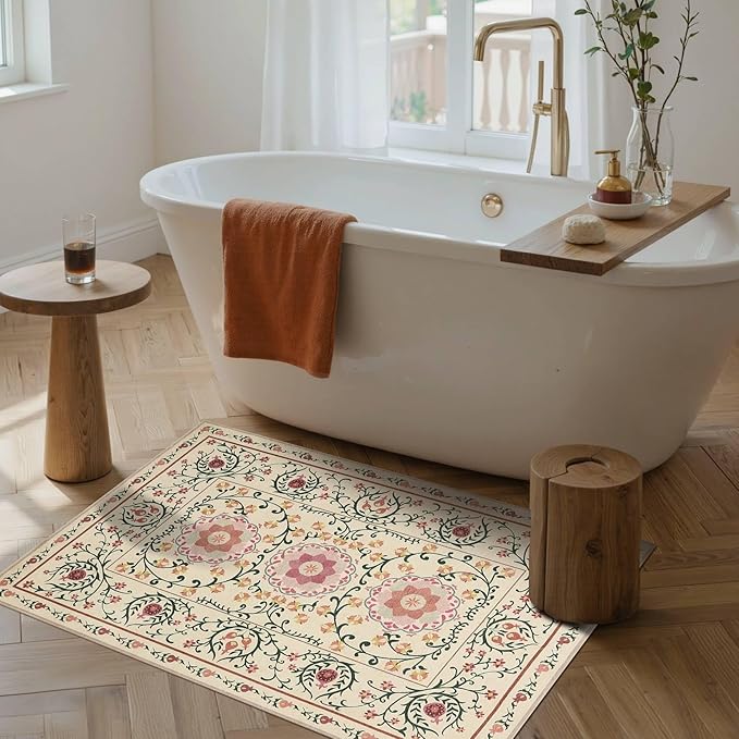 Rugxara Door Mat Floral Entryway Rug, Washable Samll 2x3 Rugs, Boho Yellow Front Door Mats, Non Slip & Low Pile Throw Accent Carpet for Indoor Entrance, Bathroom and Kitchen(Yellow 2x3ft)