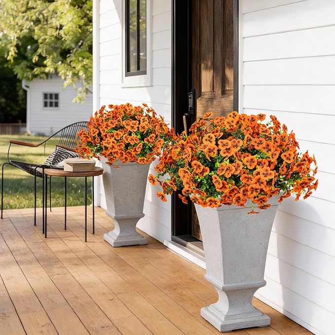 24 Pcs Artificial Fake Pansy Flowers for Outdoor,Faux Silk Plants Flowers UV Resistant Pansies Spring Flowers for Planter Front Door Porch Yard Patio Garden Window Box Home Decor(Orange)