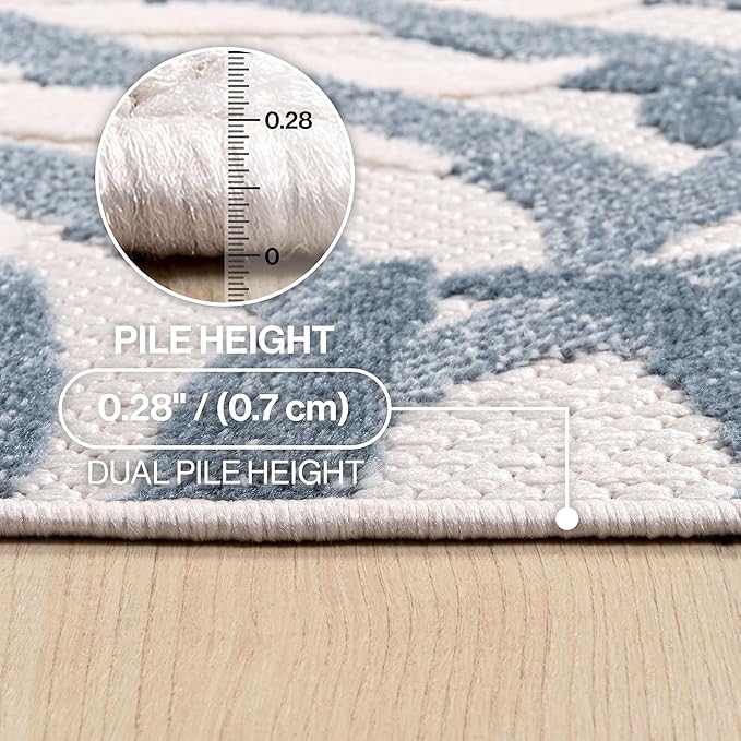 JONATHAN Y Tropics Palm Leaves Indoor Outdoor Runner 2X8 Cream/Dark Blue | Ships Rolled, Durable Flat Weave, Lays Flat for Backyard, Patio, Porch, Easy-Cleaning, High Traffic,Pet-Friendly,Non-Shedding