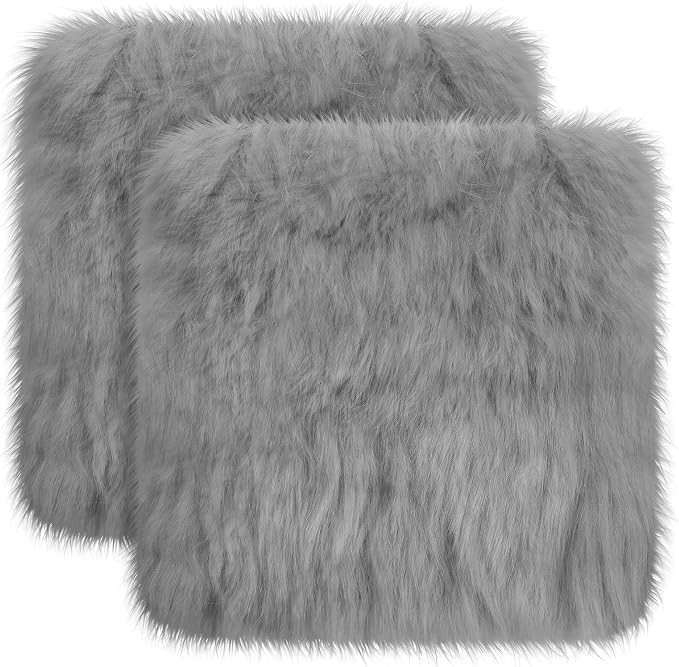 Drydiet 2 Pcs Natural Sheepskin for Bed Sores and Skin Imitation Wool Medical Sheepskins with Non-Slip Back for Pain Relief and Discomfort, Wool Seat Pad, 17 in x 17 in(Square,Grey)