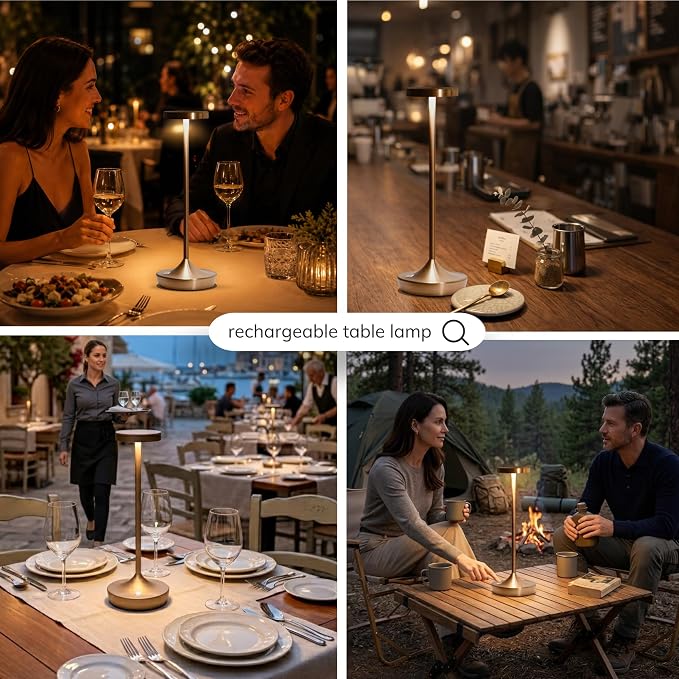Cordless Table Lamps, Rechargeable 6000mAh LED Desk Lamps, Up to 60 Hours, Touch Control with 3-Level Dimming, Portable Waterproof Lights for Restaurant, Dining Table, Patio & Home (Bronze)