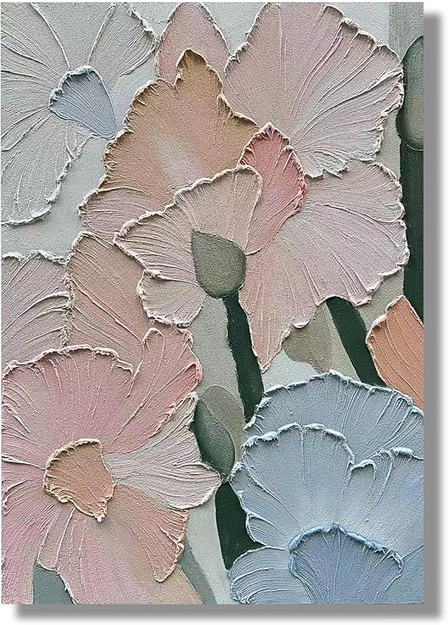 Hand-Painted Flower Art Oil Painting Red and White Abstract Art Living Room Bedroom Hallway Office wall Art Deco 40x28 inches