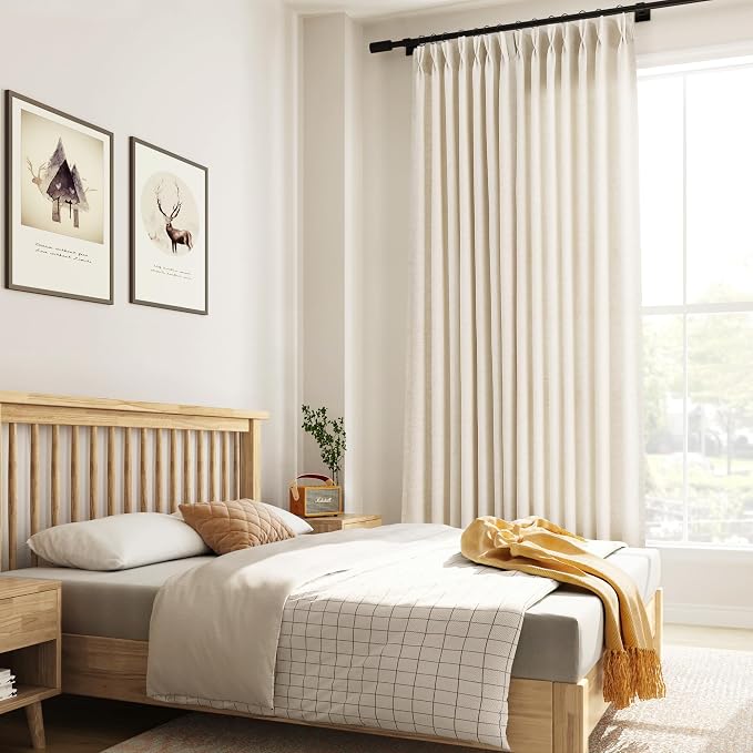 Guken Pinch Pleated Linen Curtains 102 Inches Long 2 Panels for Living Room Bedroom Natural Cream Farmhouse Neutral Light Filtering Semi Sheer Hooks Rings Curtain Window Treatment Beige Ivory 40x102