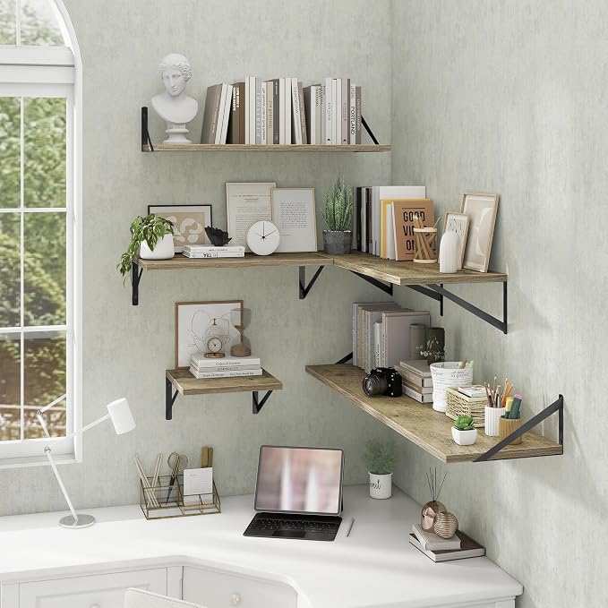 Acovy Deep Floating Shelves Wall Mounted, 30"x12" Gray Wall Shelves with Brackets Set of 2 for Bedroom, Living Room, Bathroom, Kitchen, Office - Storage & Display Shelf for Decor, Books, Plants