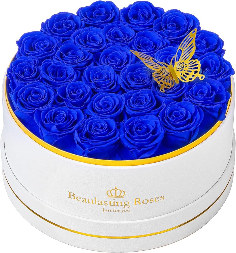 27 Preserved Roses Forever Flowers Real Roses in a Box Mother's Day Birthday Flowers for Her Mom Women Wife Valentine's Day, Royal Blue Roses