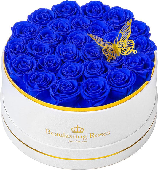 27 Preserved Roses Forever Flowers Real Roses in a Box Mother's Day Birthday Flowers for Her Mom Women Wife Valentine's Day, Royal Blue Roses