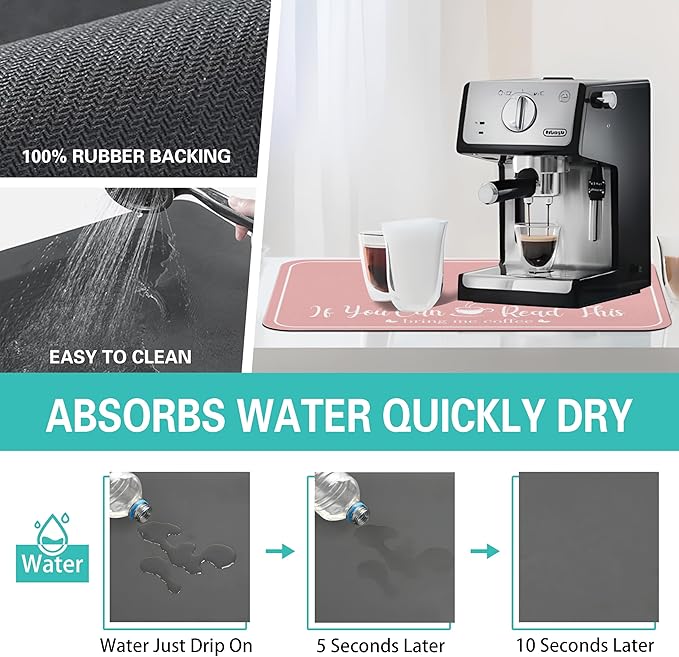 Coffee Bar Mat for Countertops 19inx12in,Absorbent Hide Stain Anti-Slip Cafe Bar Accessories Fit Under Coffee Machine Mat,dish drying mats for kitchen