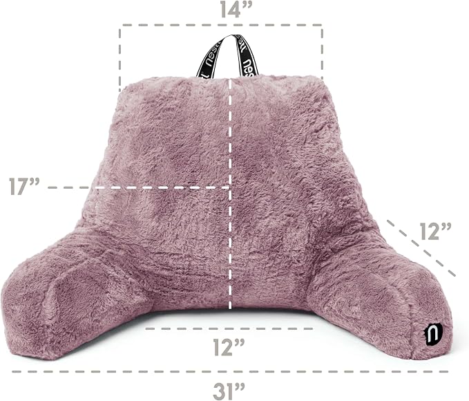 Nestl Fur Reading Pillow, Stylish Back Pillow for Bed Sitting Up, Faux Fur Bed Chair Pillow with Arms, Reading Pillows for Sitting in Bed Adult & Kids, Back Support Pillow for Bed Rest - Dusty Purple