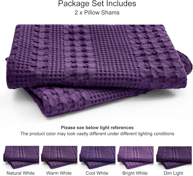 PHF 100% Cotton Waffle Weave Euro Sham Covers, 2 Pack 26" x 26" Bed Pillow Covers for Elegant Home Decor, No Filling, Luxury Aesthetic Soft Euro Pillow Cases for Bed, Grape
