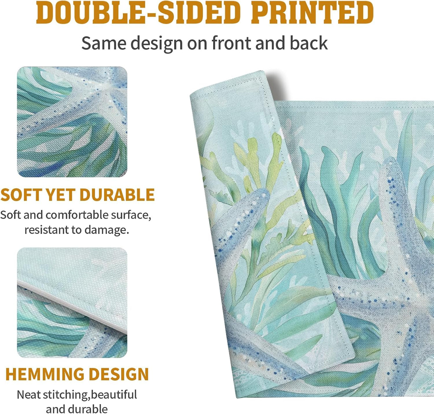 Nautical Coastal Placemats Set of 4 Ocean Coral Starfish Seagrass Beach Theme Table Mat 12x18 Inch Teal Turquoise Blue Summer Linen Fabric Place Mats for Party Kitchen Dining Outdoor Indoor Decor