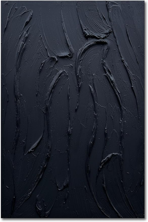 zoinart Hand Painted Large Thick Texture Black Minimalist Oil Paintings Contemporary Art Oil on Canvas Vertical Wall Art Home Office Corridor Wall Art