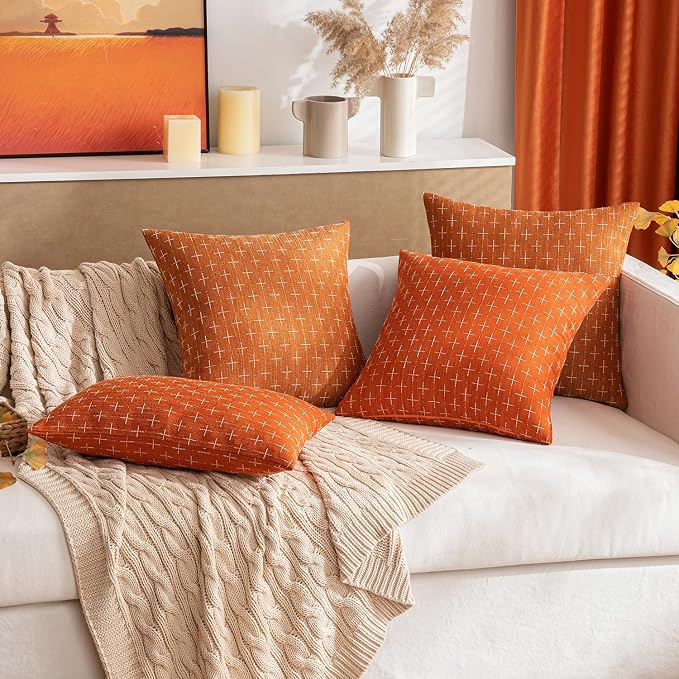 MIULEE Pack of 2 Decorative Burlap Linen Throw Pillow Covers Modern Farmhouse Pillowcase Rustic Woven Textured Cushion Cover for Sofa Couch Bed 20x20 Inch Rust