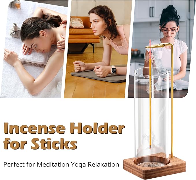 HzTinT Incense Holder for Sticks, Insence-Stick Holder, Anti-Ash Flying No Mess Incense Burner, Incense Stick Holder with Glass Ash Catcher, for Yoga Spa Meditation Home Decor(1 Pack)