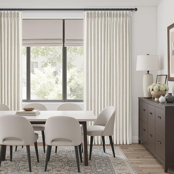 Natural Pinch Pleated Linen Curtains 84 Inch Long 2 Panels for Living Room Bedroom Country Farmhouse Thick Linen Textured Semi Sheer Back Tab Pinch Pleat Hooks Rings Window Curtain Birch Cream 7 FT